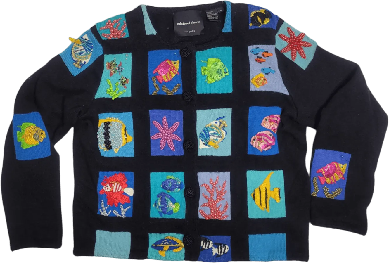 00's 3D Tropical Fish Cardigan by Michael Simon