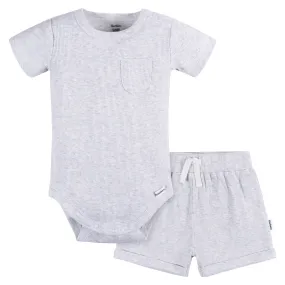 2-Piece Baby Boys Grey Heather Bodysuit and Shorts Set