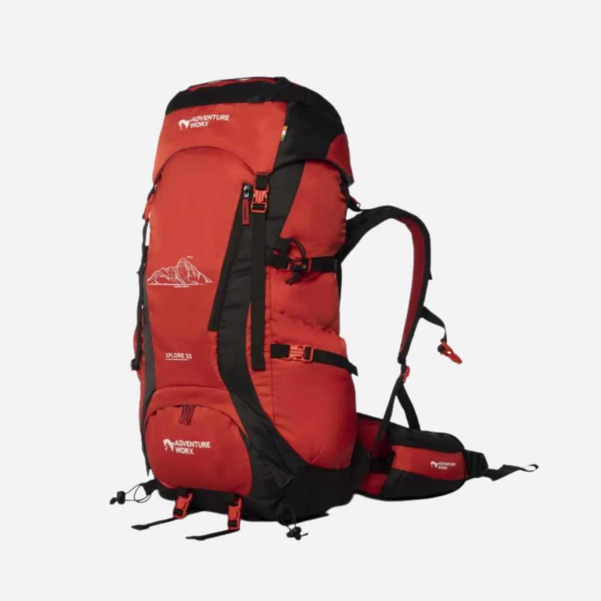 Adventure Worx Xplore 55 L Camping Rucksack –Red/Calendula/Blue