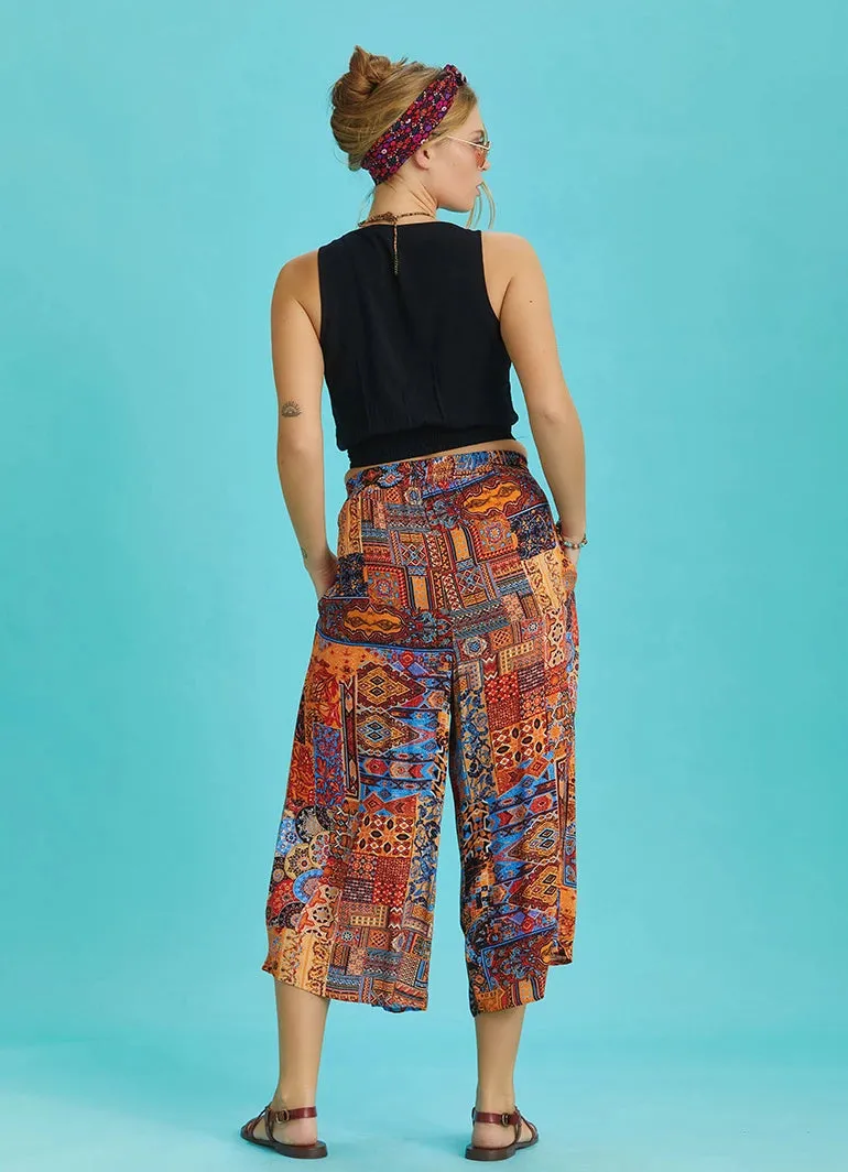 African Pattern Front Pleat Detailed Women's Trousers Skirt