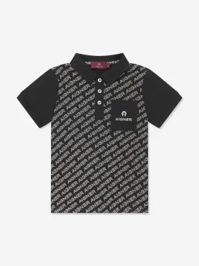 Aigner Boys Logo Print Polo Shirt in Black