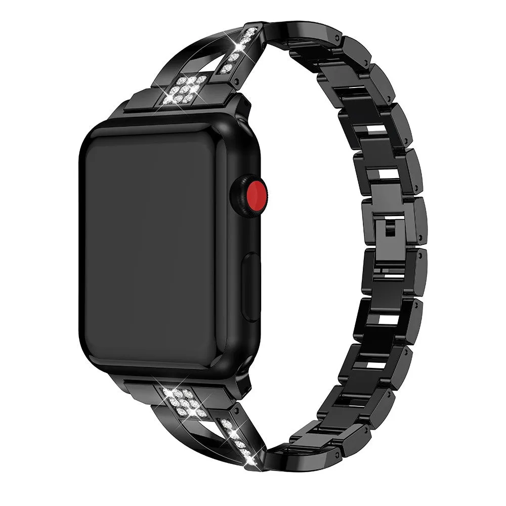 Apple Watch (38/40/SE/41mm) Formet Stål Rem m. Rhinsten - Sort