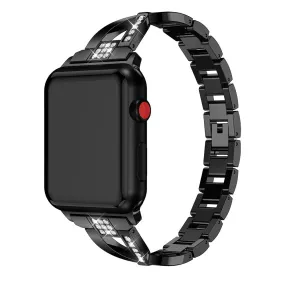 Apple Watch (38/40/SE/41mm) Formet Stål Rem m. Rhinsten - Sort