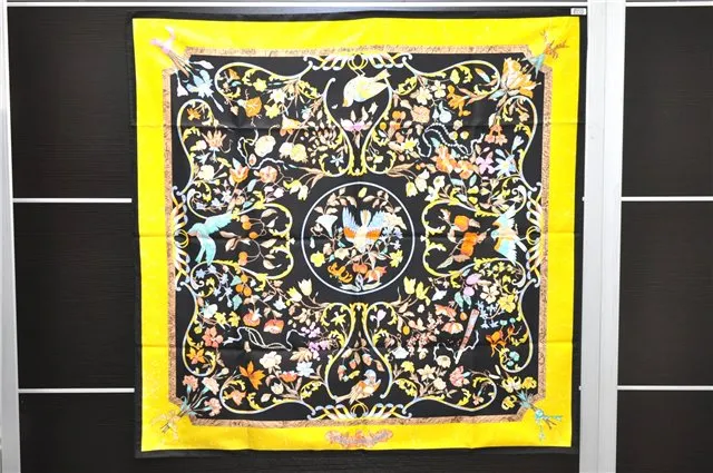 Auth HERMES Carre 90 Scarf "PIERRES d'ORIENT et d'OCCIDENT" Silk Black Box 1313D