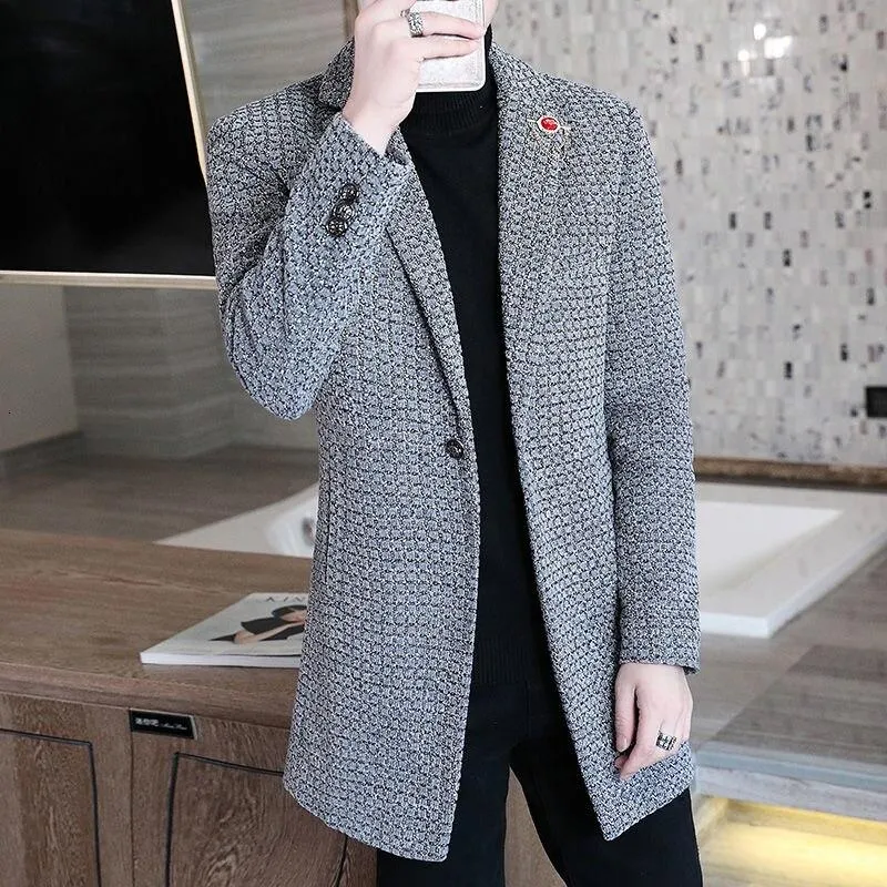 Autumn and Winter Fashion Slim Fit Men's Woolen Korean Style Coat