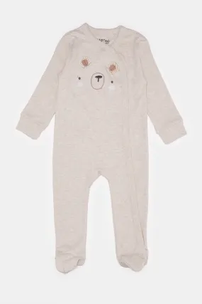 Baby Beige Koala Printed Sleepsuit