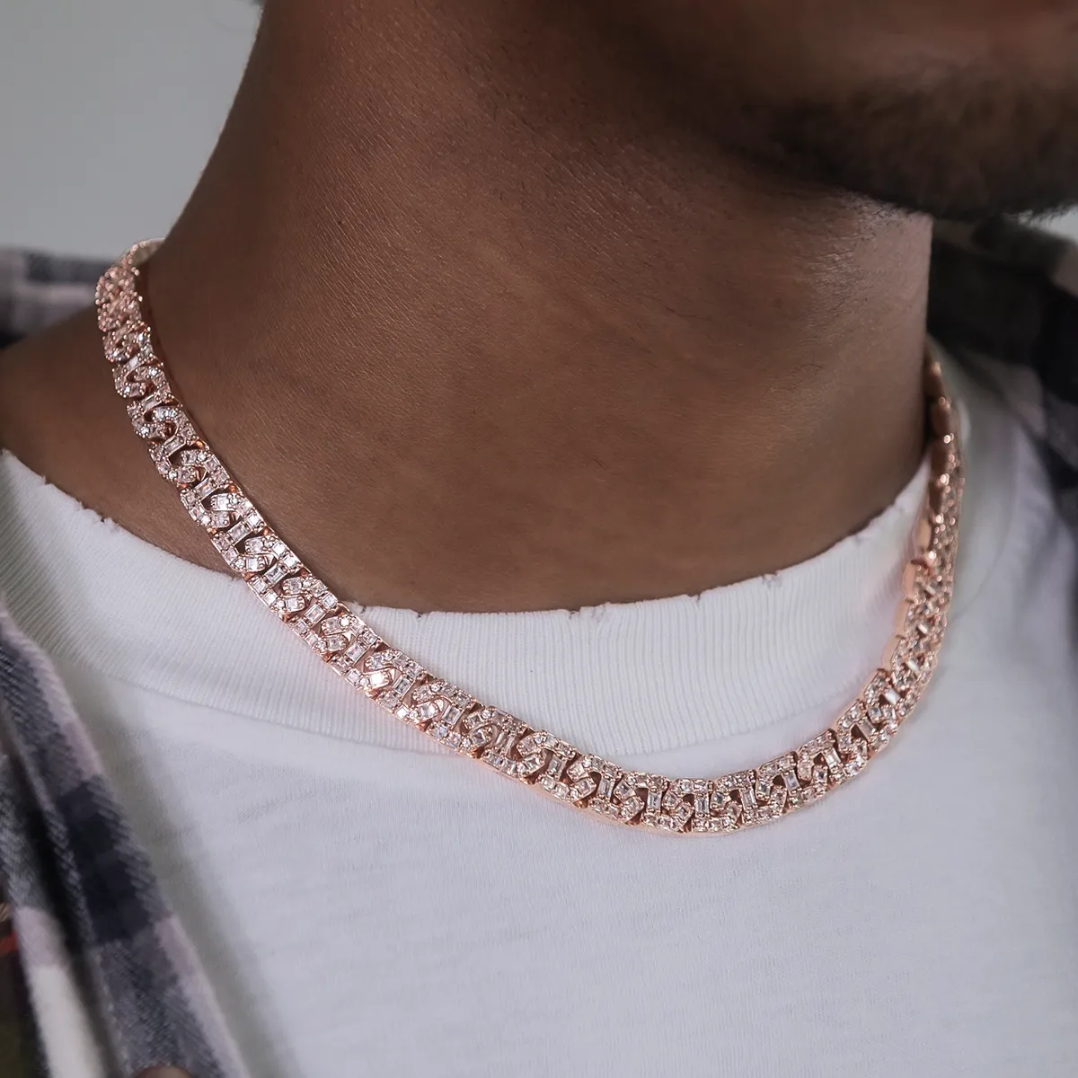 Baguette Chain Link Necklace in Rose Gold- 8mm