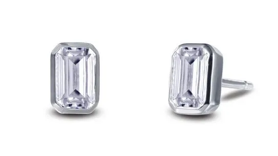 Bezel Set Simulated Emerald Cut Diamond Stud Earrings E0350CLP