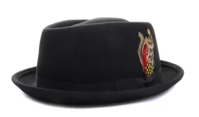 Black Wool Derby Hat with Feather Unisex