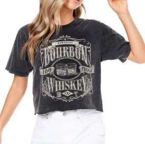 Bourbon Whiskey 100 Proof Graphic T-shirt Washed Faux Crop Tee