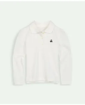 Brooks Brothers Girls Cotton Long Sleeve Pique Polo Shirt White