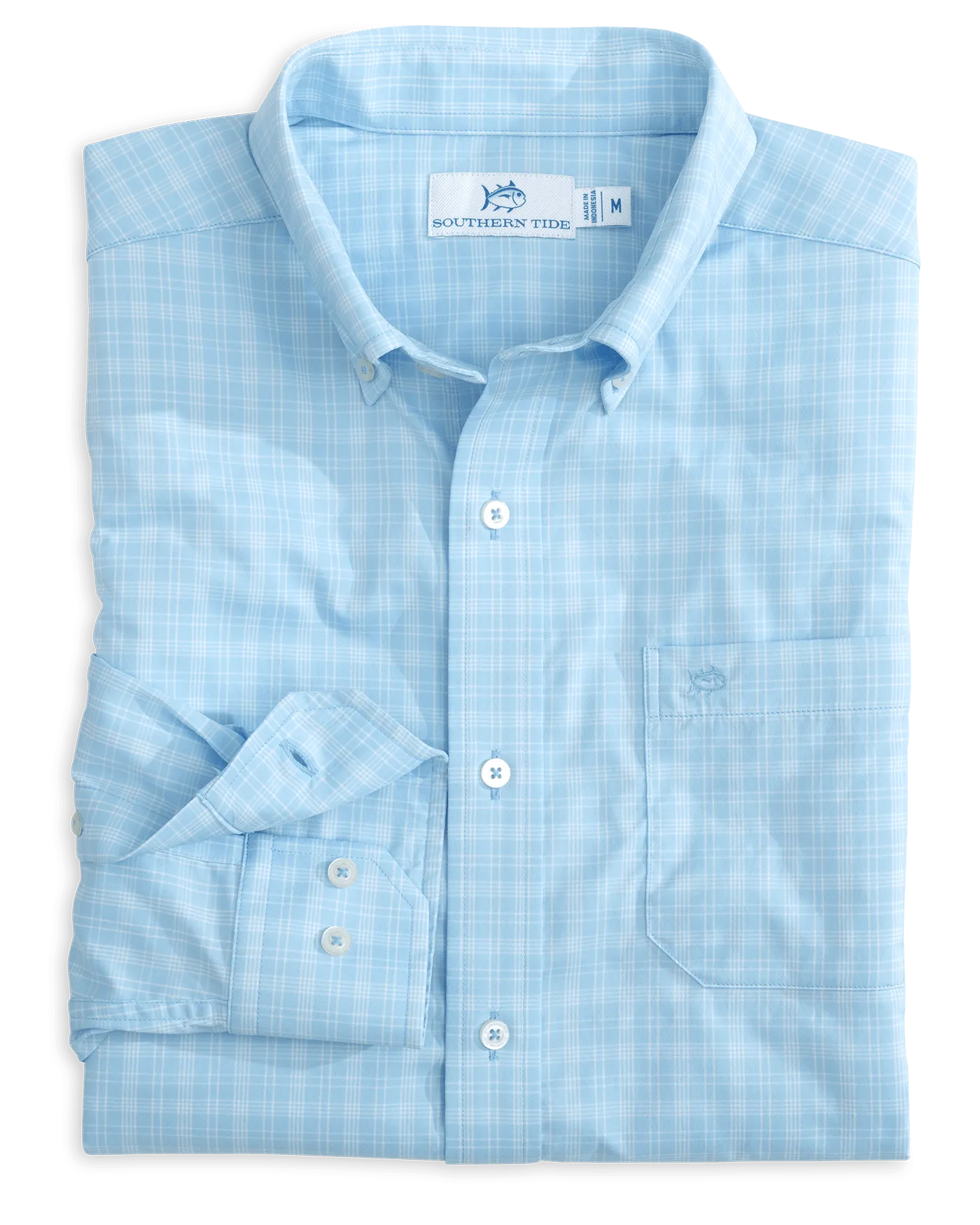 brrr° Intercoastal Pettigru Plaid Long Sleeve Sport Shirt - Clearwater Blue