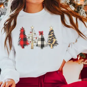 Buffalo Plaid   Leopard Print Christmas Trees Unisex Fit Crewneck Sweatshirt