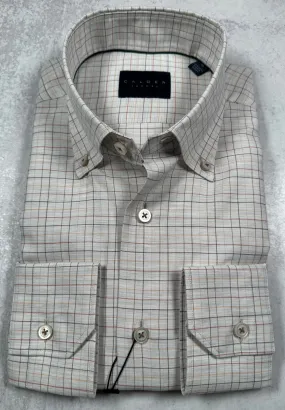 Calder Carmel Luxury 100's Melange Peached Twill Tattersall Sport Shirt in Ember