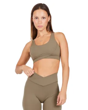 Cross Over Sports Bra - Dusty Khaki