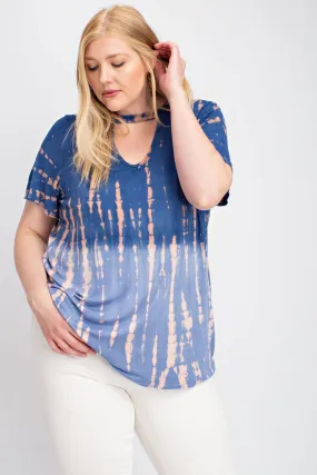 CURVY SHORT SLEEVE FRONT KEYHOLE, TIE DYE TOP