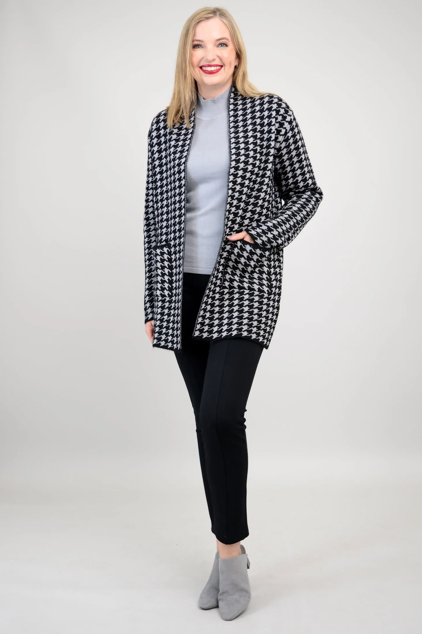 Dakota Cardigan, Houndstooth, Cotton Wool