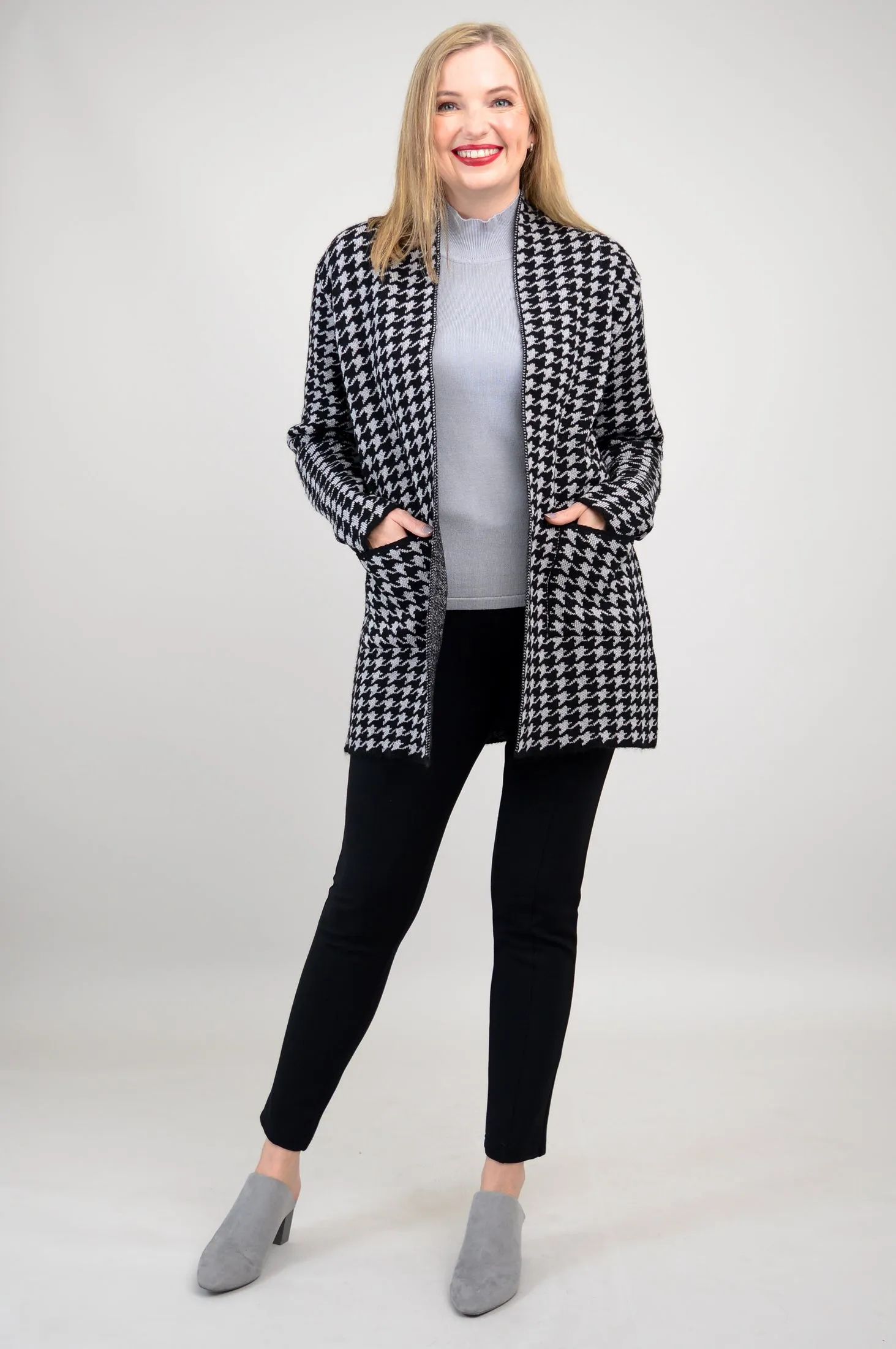 Dakota Cardigan, Houndstooth, Cotton Wool