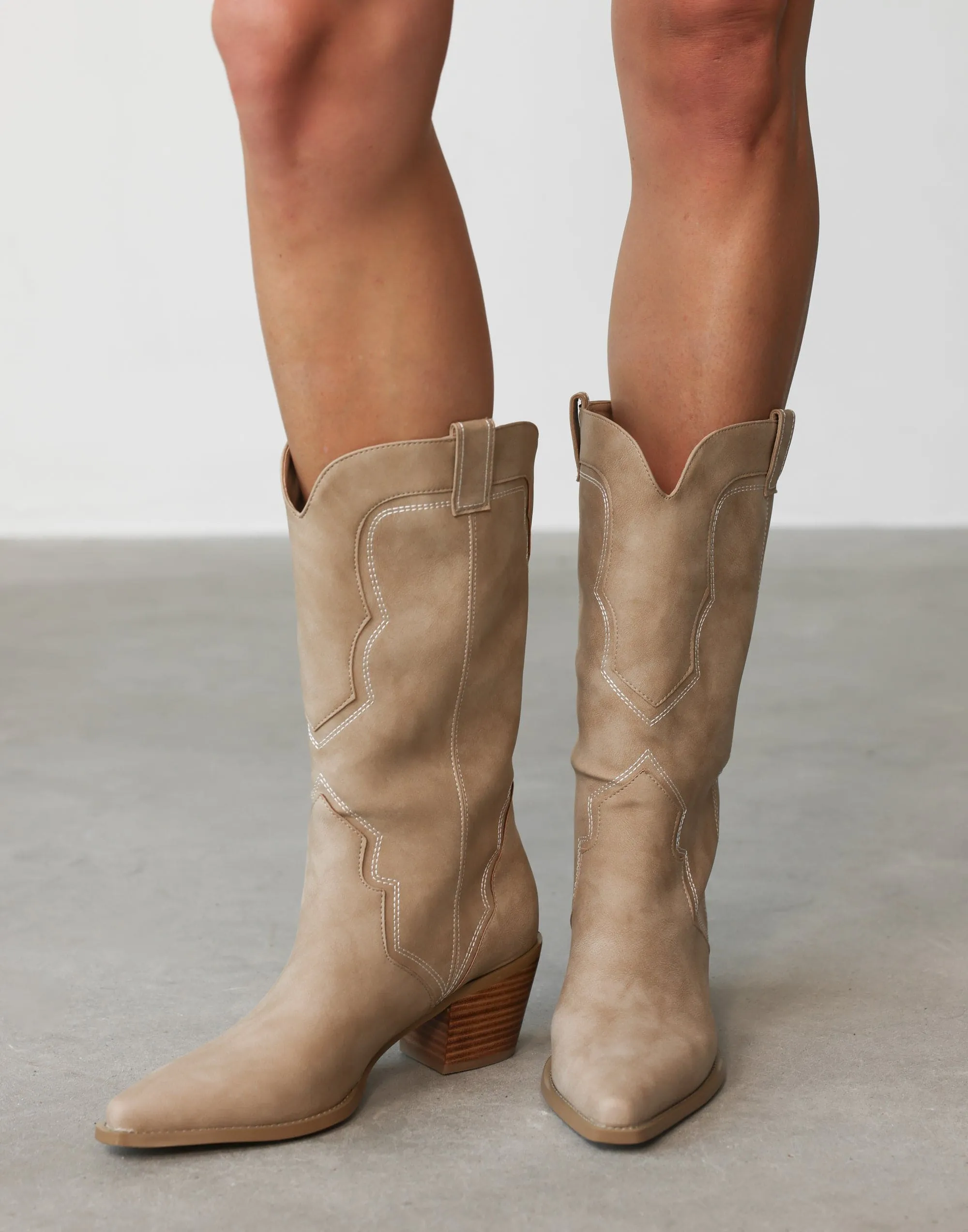 Dariel Cowboy Boots (Taupe Nubuck) - By Billini