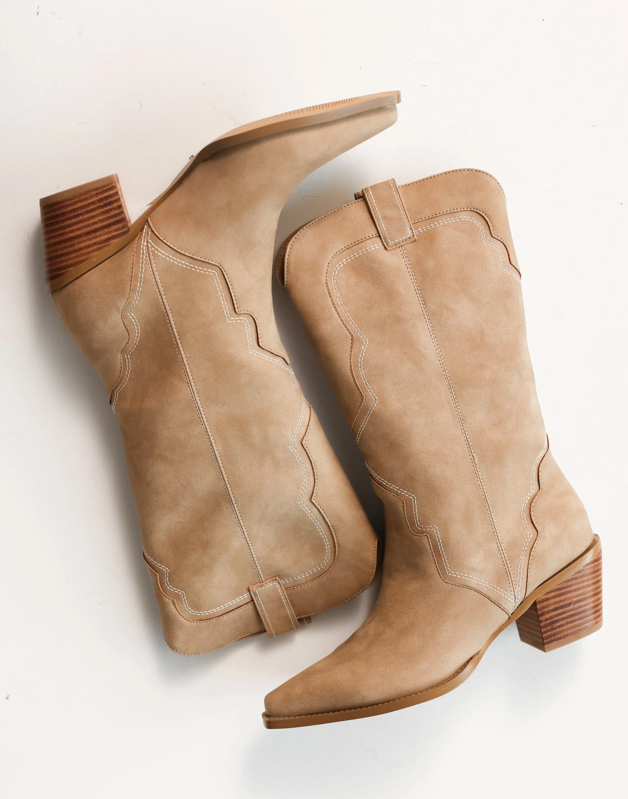 Dariel Cowboy Boots (Taupe Nubuck) - By Billini