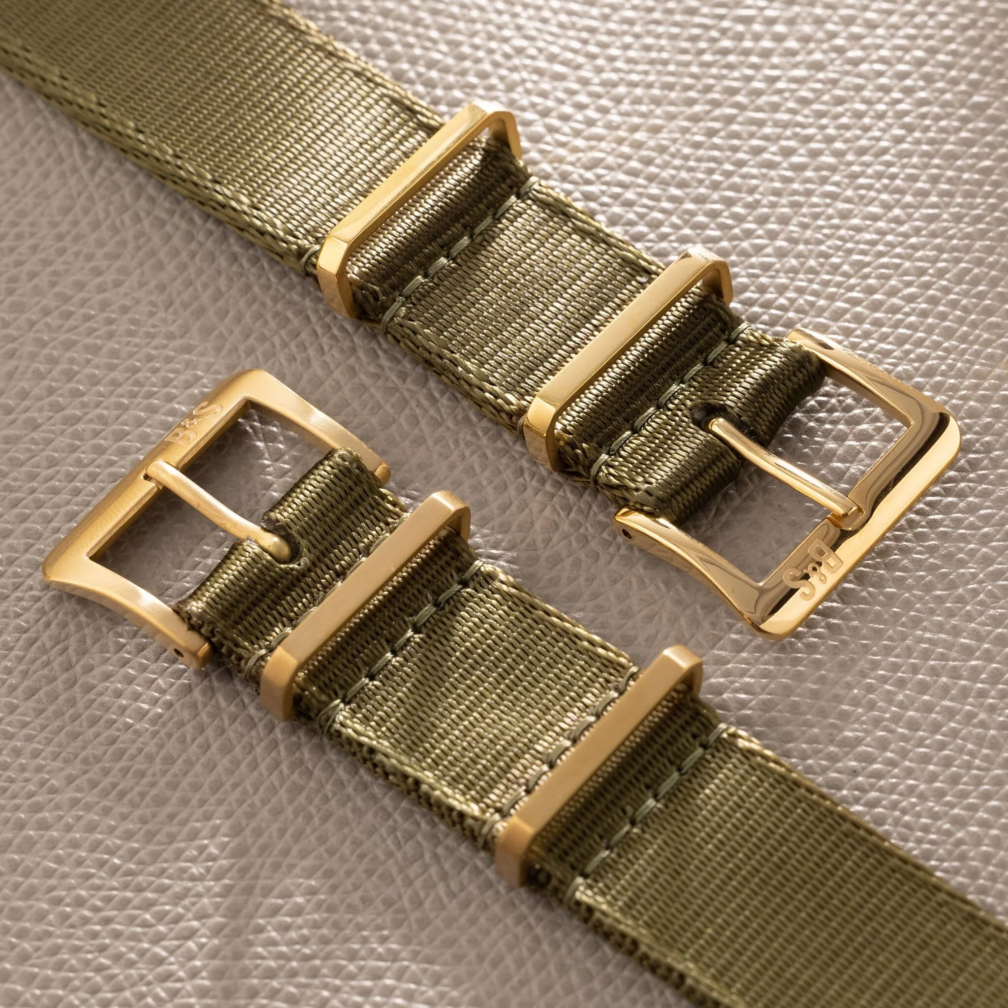 Deluxe Nylon Single Pass Watch Strap Olive Drab Green - Gold