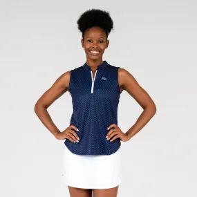 Dime Dot Sleeveless Zip | The Dime Dot - Evening Navy/Frose Pink