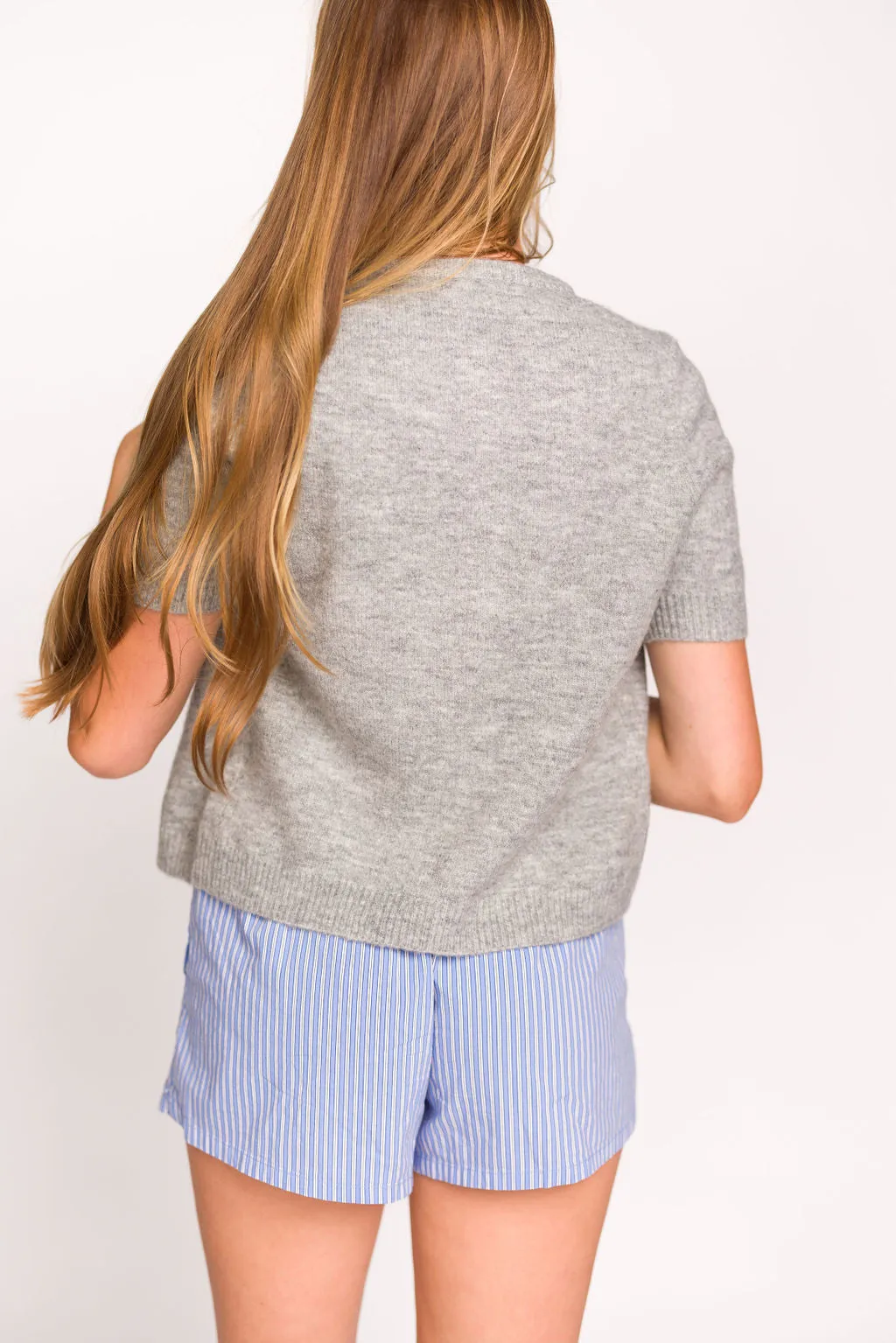 Effie Short Sleeve Button Cardigan in Heather Grey - Nursing Friendly