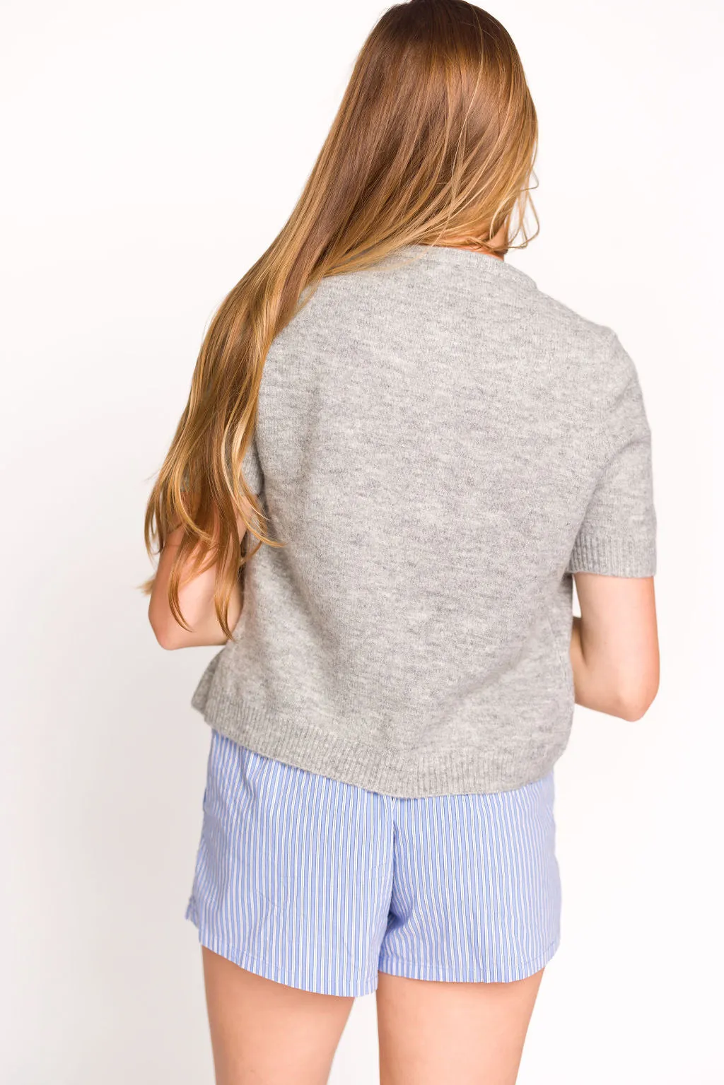 Effie Short Sleeve Button Cardigan in Heather Grey - Nursing Friendly