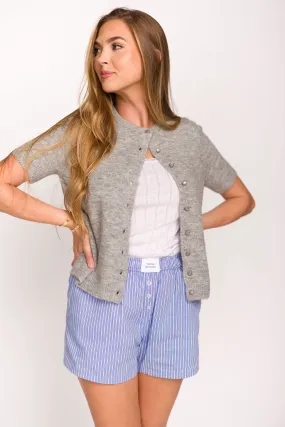 Effie Short Sleeve Button Cardigan in Heather Grey - Nursing Friendly