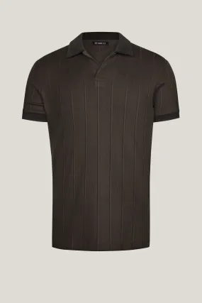 Fine Ribbed Polo Shirt - Olive Green