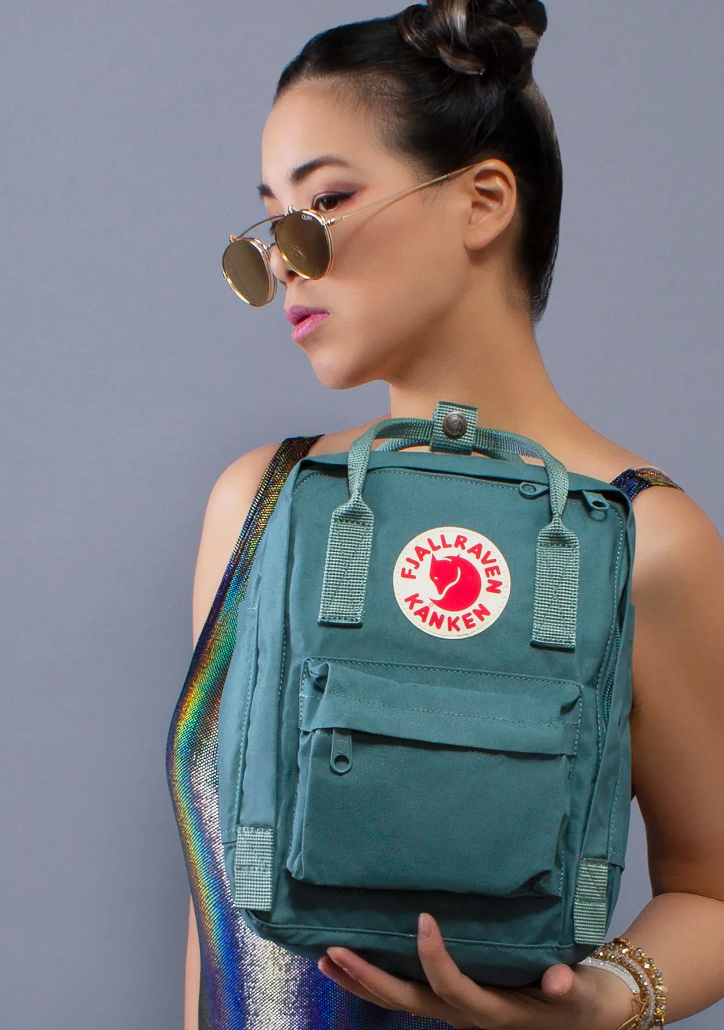 Fjallraven Kanken Mini Backpack in Frost Green/Chess Pattern