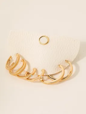 Flat Metallic Textured Hoop Earrings Set