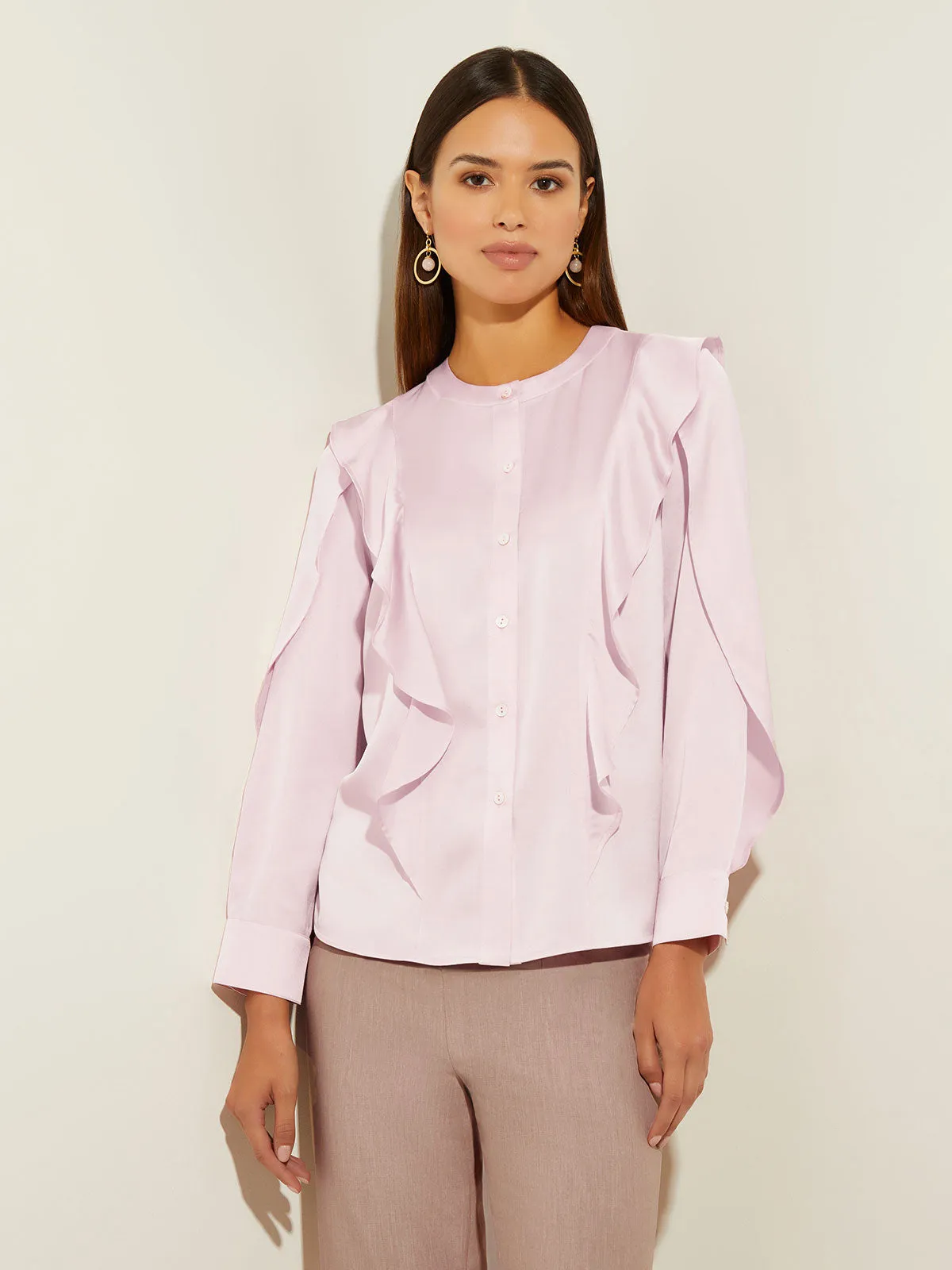 Flutter Trim Crepe de Chine Blouse