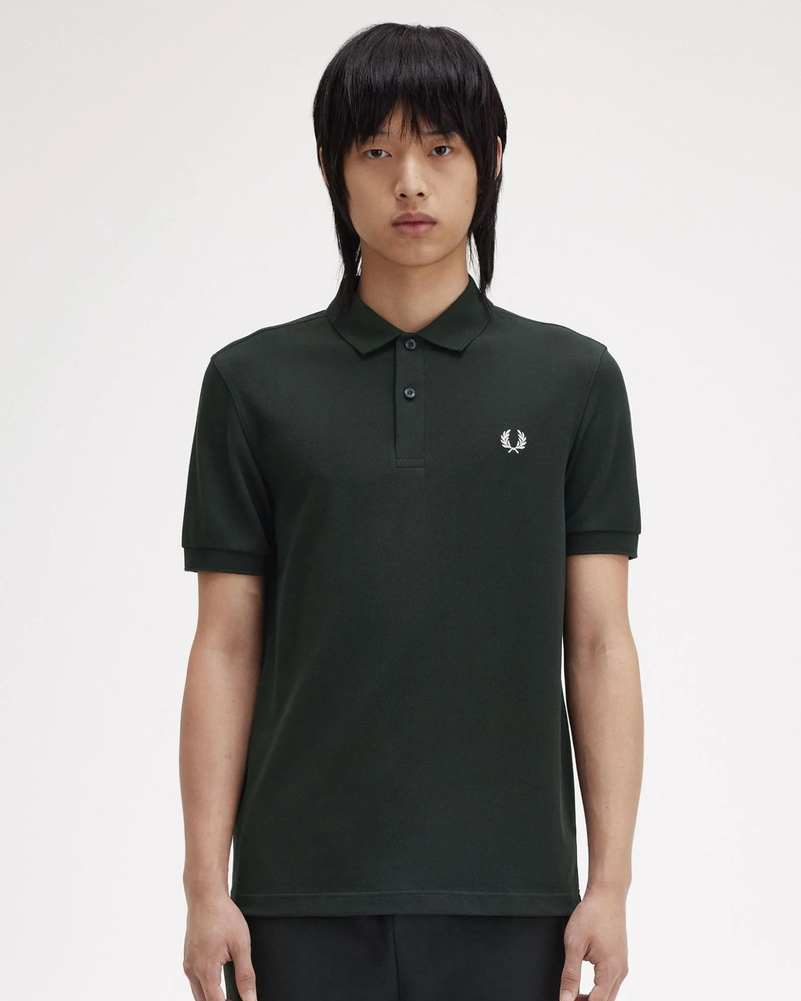 Fred Perry Plain Polo Shirt - Night Green / Snow White