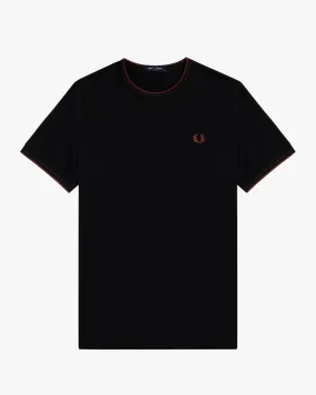 Fred Perry Twin Tipped T Shirt - Black / Carrington Road Brick / Whisky Brown