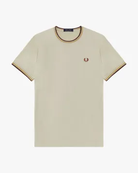 Fred Perry Twin Tipped T Shirt - Oatmeal / Honeycomb / Whisky Brown