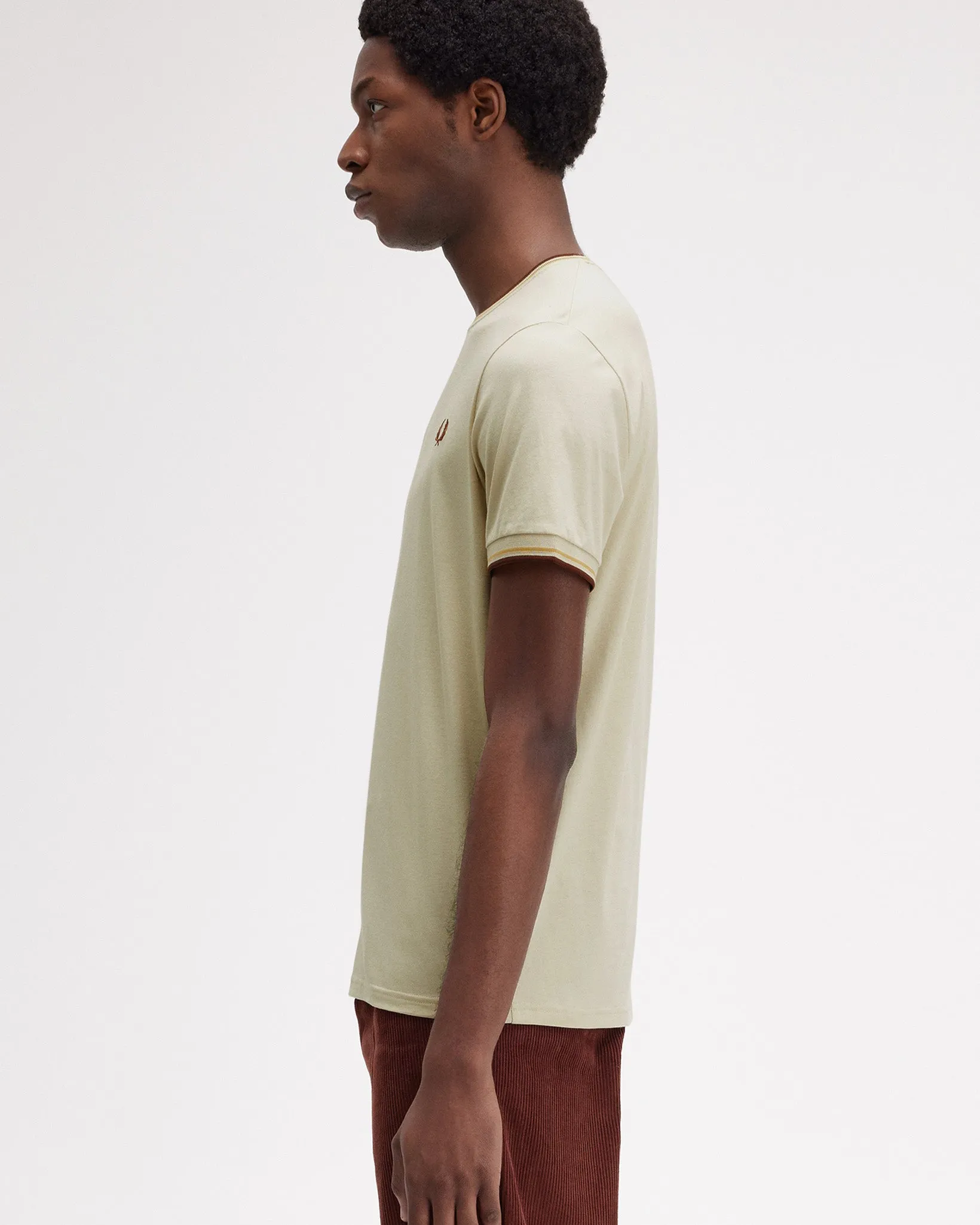 Fred Perry Twin Tipped T Shirt - Oatmeal / Honeycomb / Whisky Brown