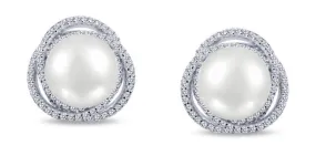 Freshwater Pearl and Simulated Diamond Post Earrings E0230PLP