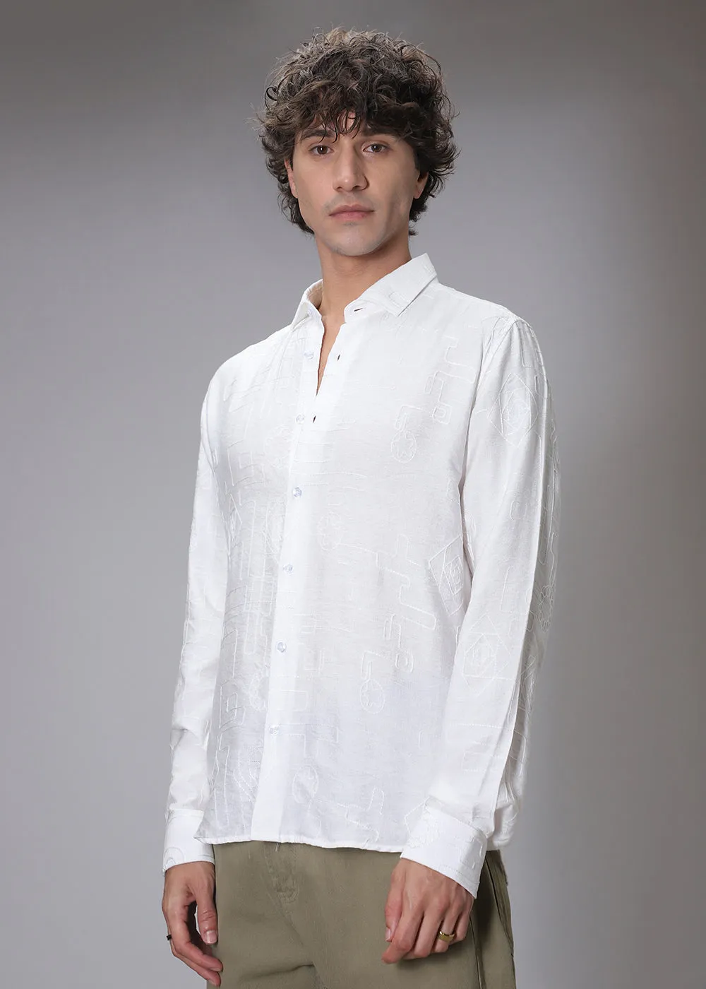 Frost White illusion Embroidery Shirt