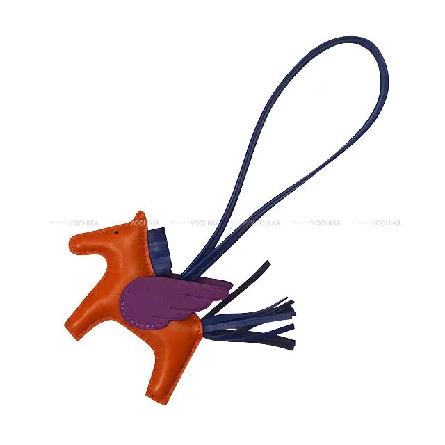 HERMES bag charm Rodeo Pegasus PM Cornaline/Bleu Saphir/Anemone Agneau Milo Stamp U[BRAND NEW][Authentic]