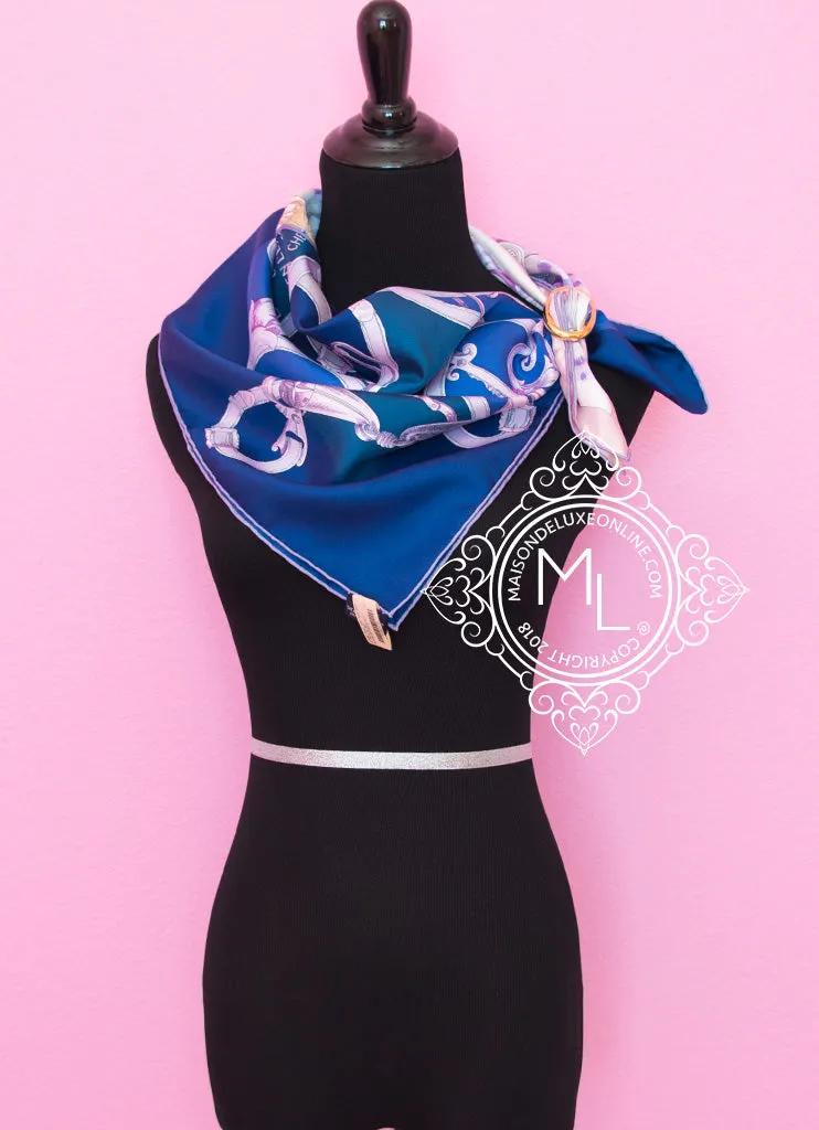 Hermes "Plumets du Roy" Purple Twill Silk 90 cm Scarf