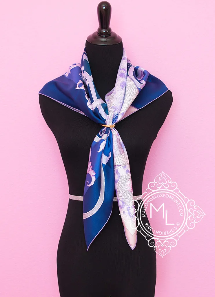 Hermes "Plumets du Roy" Purple Twill Silk 90 cm Scarf