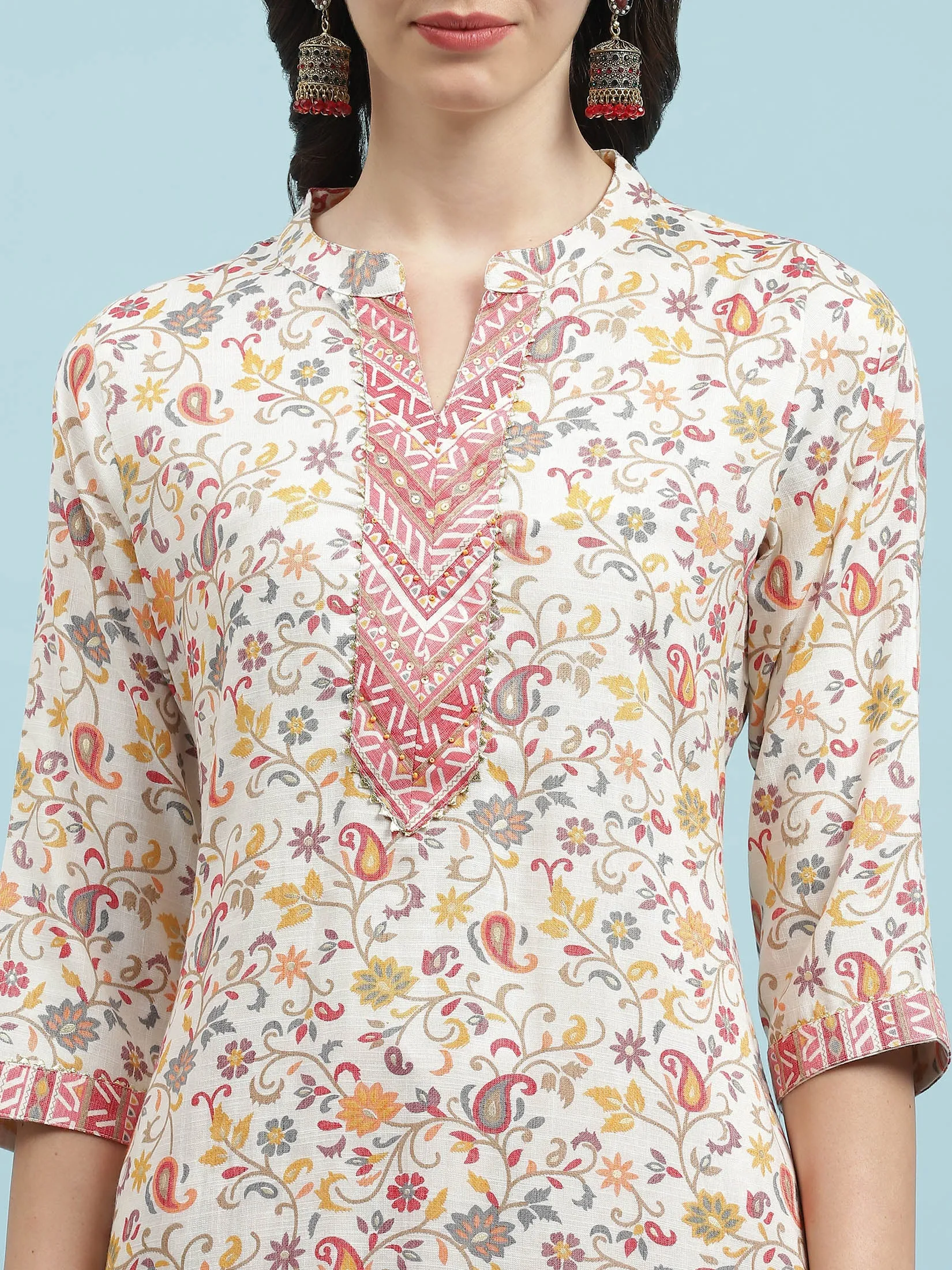 Indiessence Pink Floral Printed Kurta Trouser With Dupatta