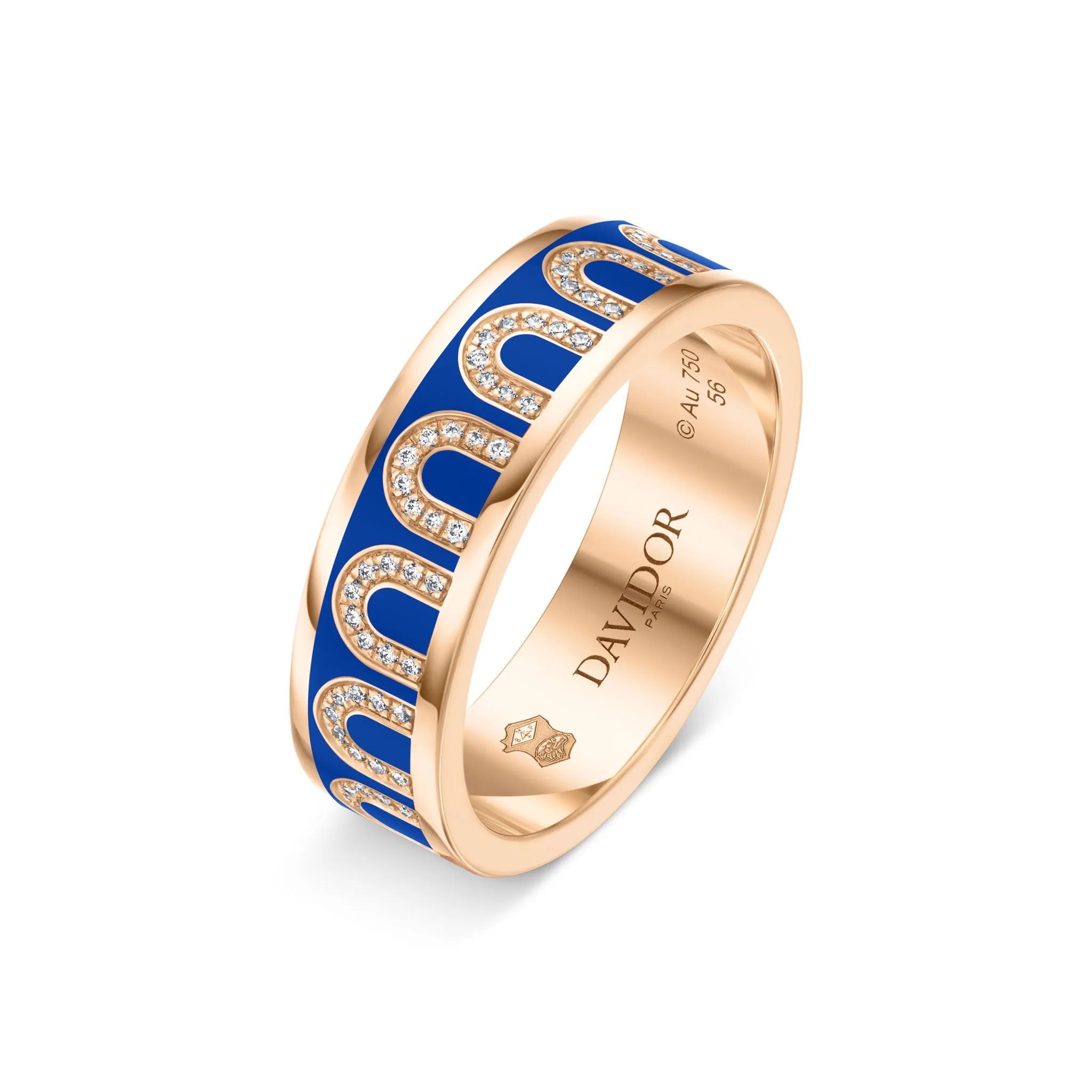 L'Arc de DAVIDOR Ring MM, 18k Rose Gold with Rivera Lacquered Ceramic and Arcade Diamonds