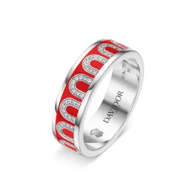 L'Arc de DAVIDOR Ring MM, 18k White Gold with Fraise Lacquered Ceramic and Arcade Diamonds