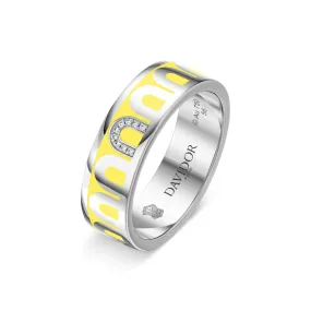 L’Arc de DAVIDOR Ring MM, 18k White Gold with Limoncello Lacquered Ceramic and Porta Simple Diamonds