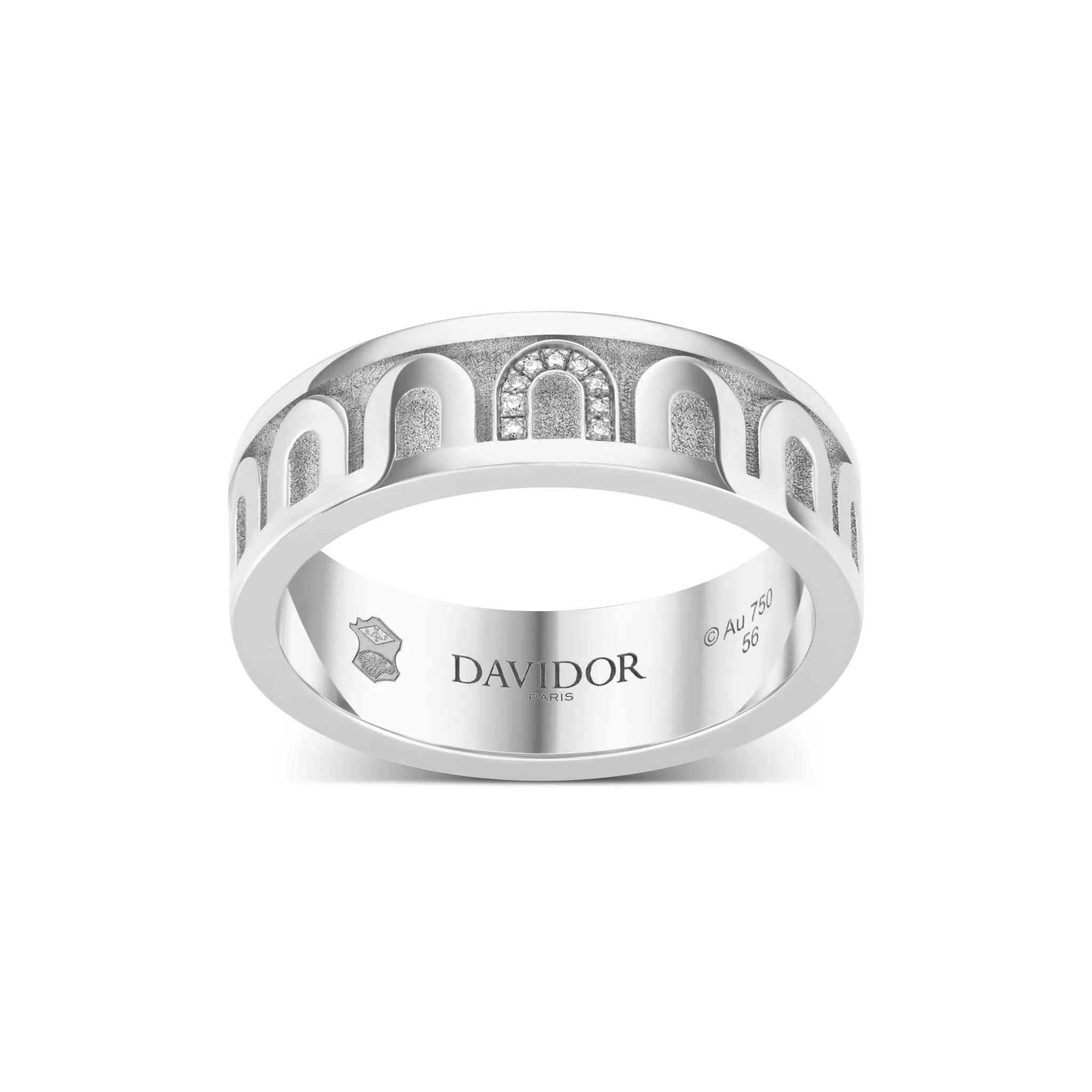 L’Arc de DAVIDOR Ring MM, 18k White Gold with Satin Finish and Porta Simple Diamonds