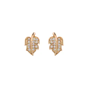 Leaf Earrings - Gold with White CZ