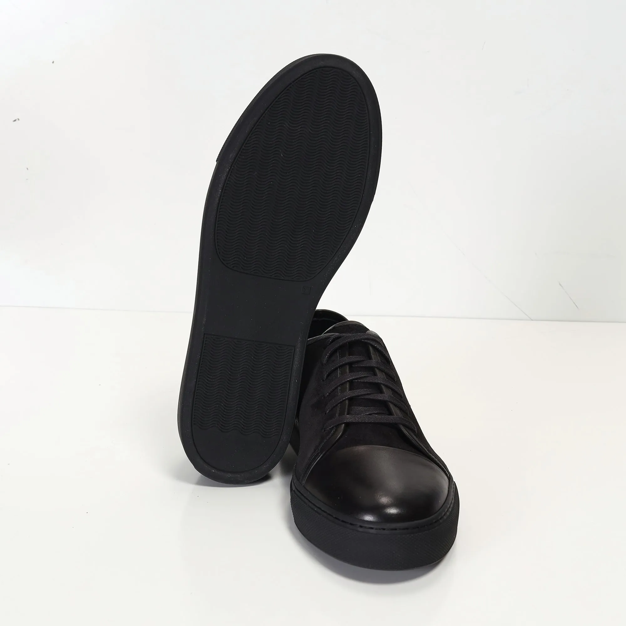 Leather and Suede Court Sneakers - Black Black