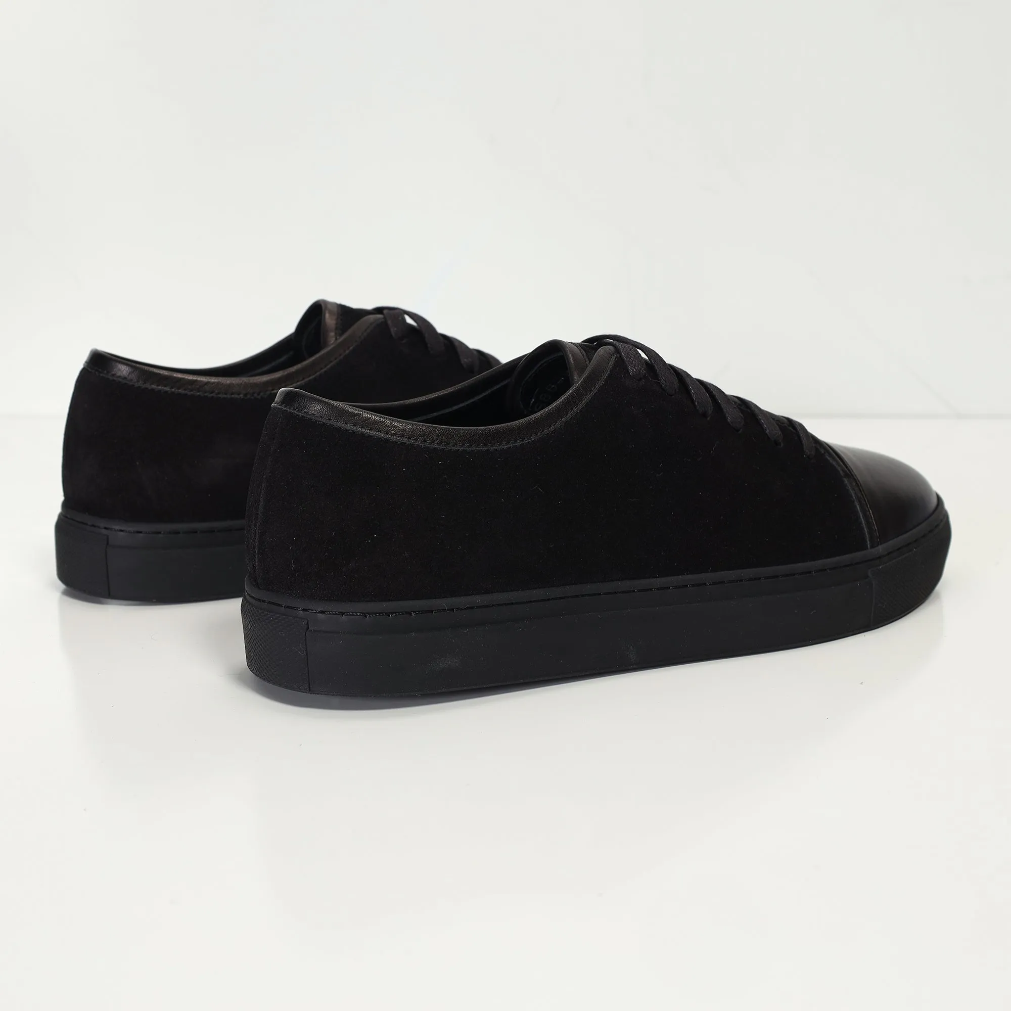 Leather and Suede Court Sneakers - Black Black